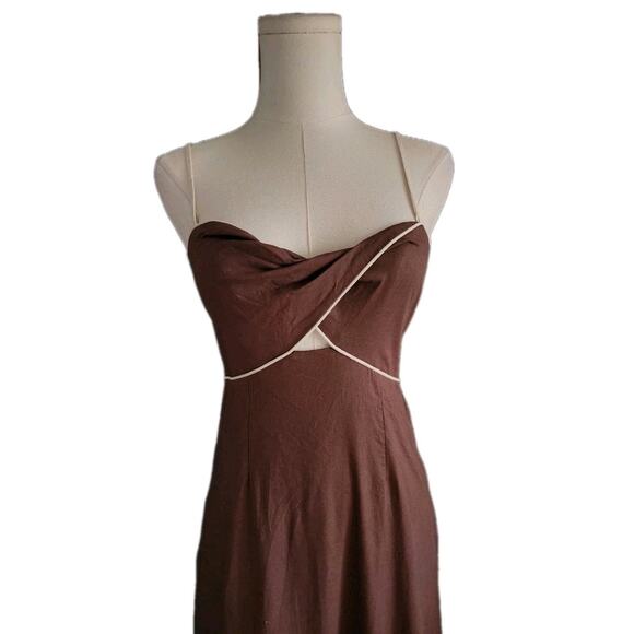 Mon Renn Fresco Embroidered Hemline Sundress Maxi Dress Linen Blend Small - Picture 7 of 11